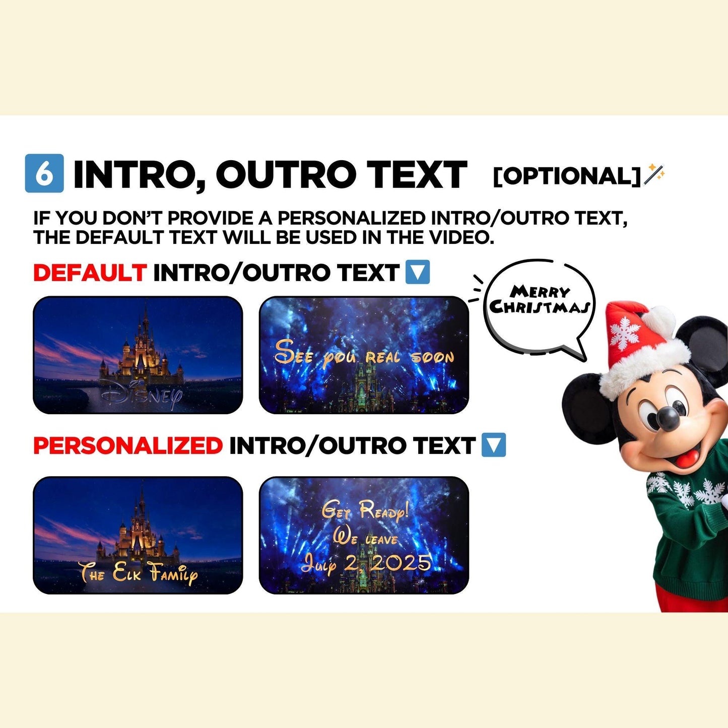 Personalized Surprise Trip Reveal Video Message Movie Mouse Christmas Holiday Magical World Land Theme Park Orlando Florida California Paris
