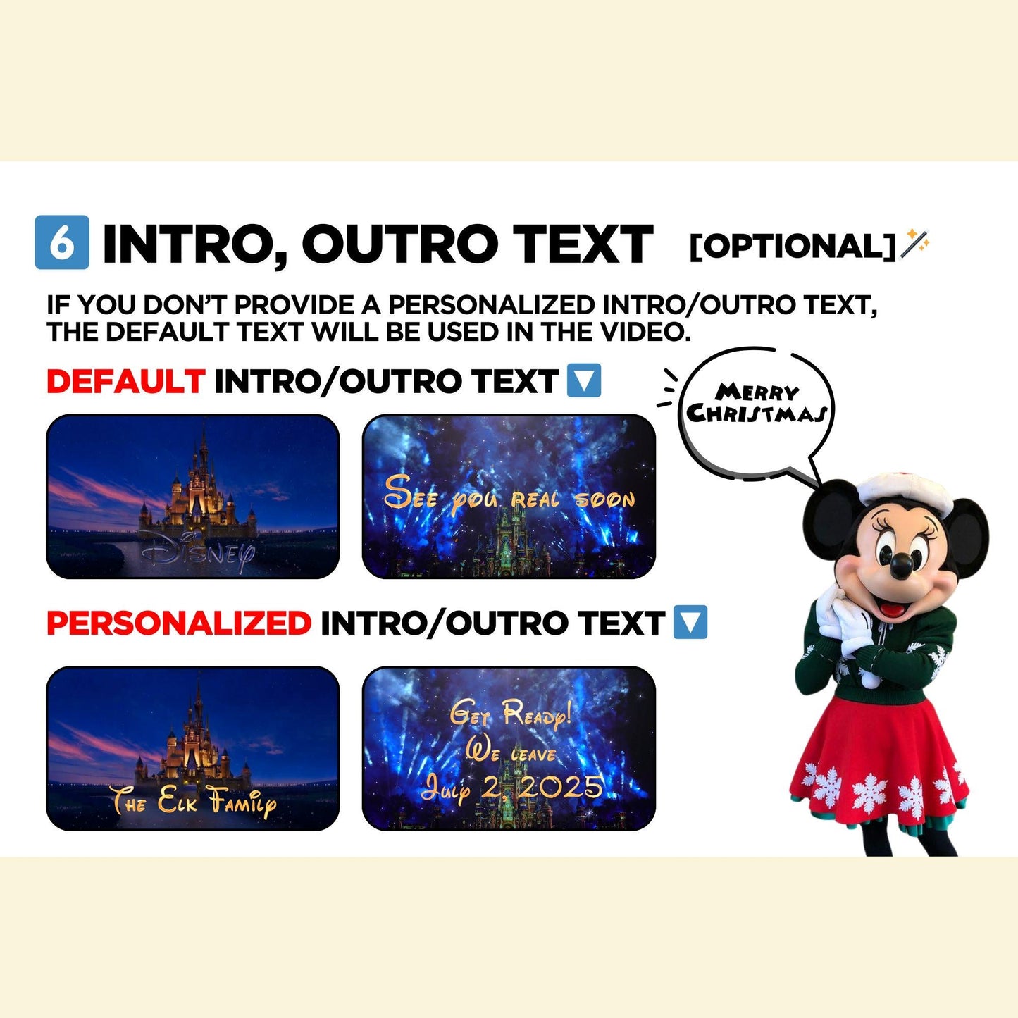 Personalized Surprise Trip Reveal Video Message Movie Mouse Christmas Holiday Magical World Land Theme Park Orlando Florida California Paris