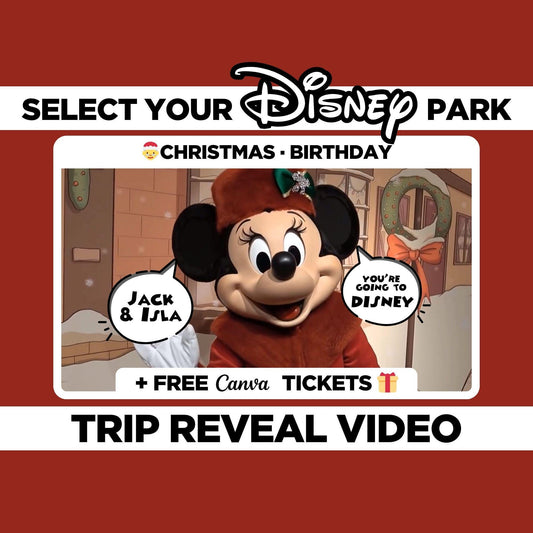 Personalized Surprise Trip Reveal Video Message Movie Mouse Christmas Holiday Magical World Land Theme Park Orlando Florida California Paris