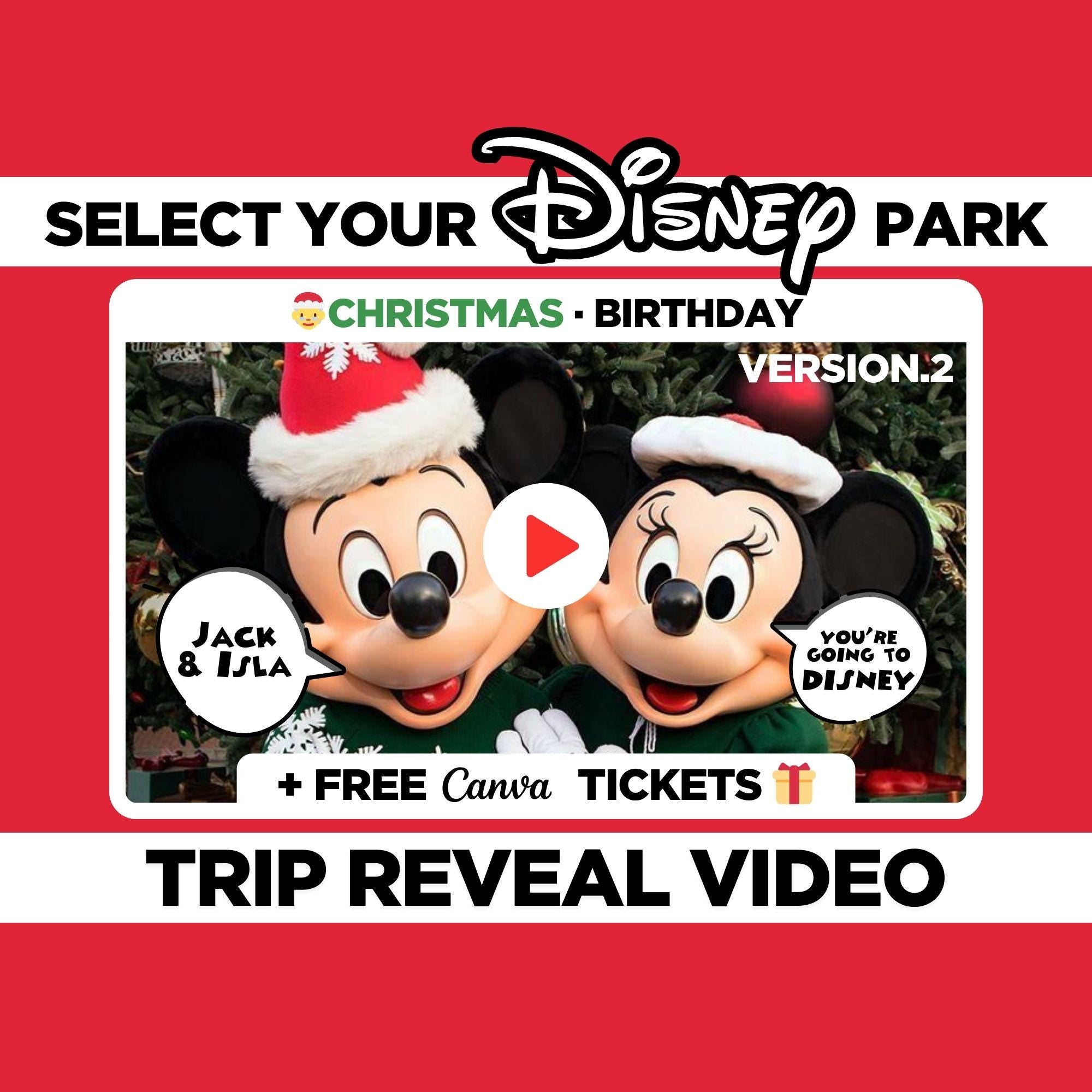 Christmas Personalized Surprise Trip Reveal Video Message Movie Mouse Holiday Santa Magical World Land Theme Park Florida California Paris