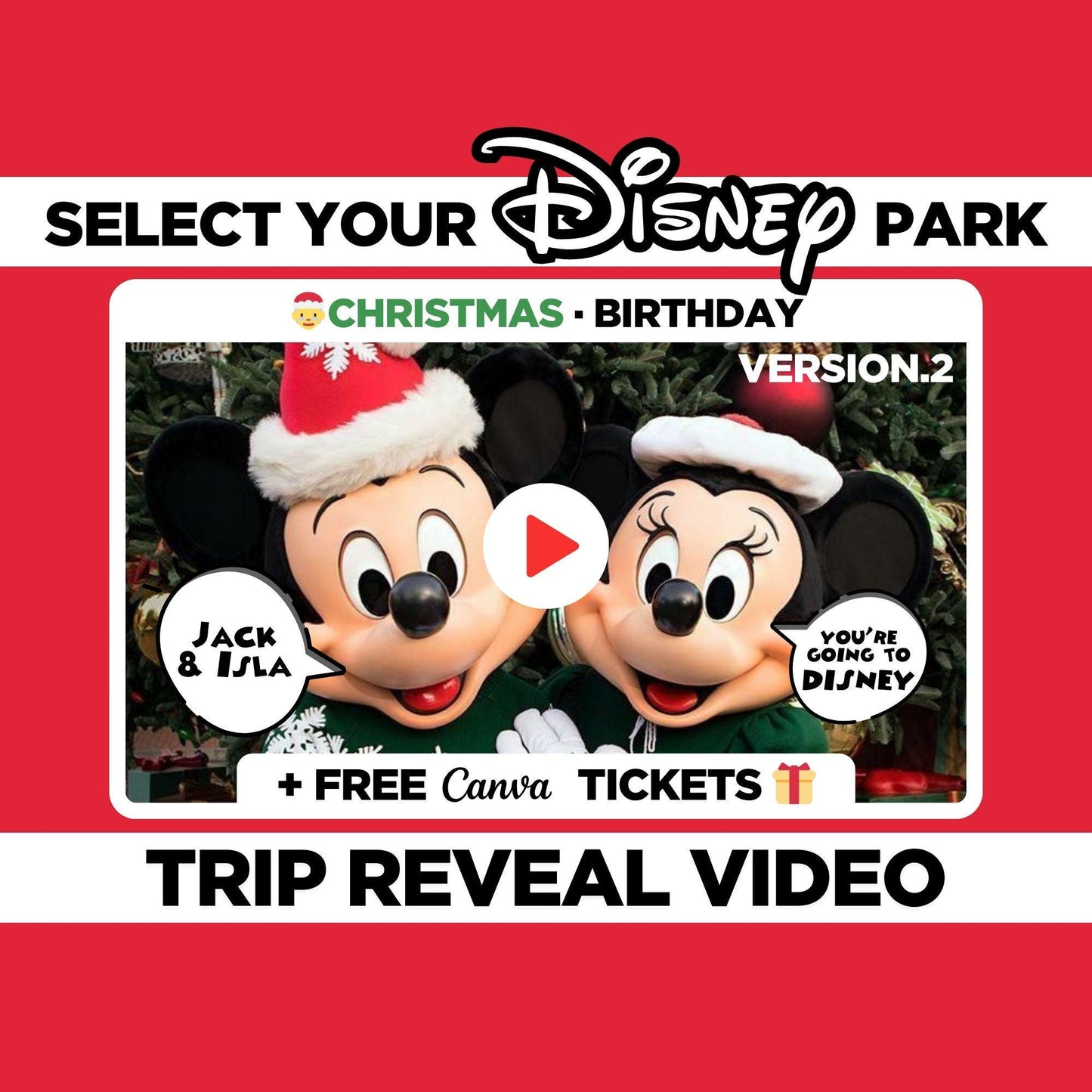 Christmas Personalized Surprise Trip Reveal Video Message Movie Mouse Holiday Santa Magical World Land Theme Park Florida California Paris