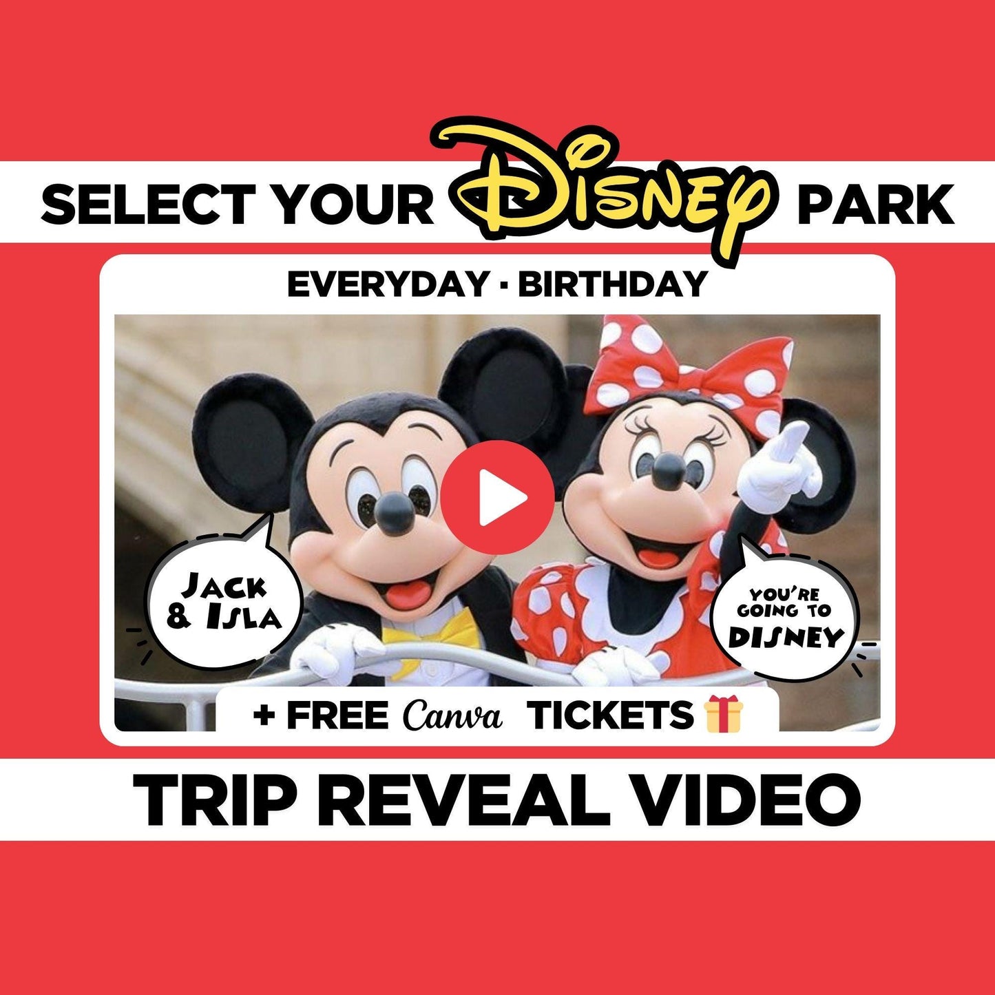 Personalized  Disneyworld Disneyland Surprise Trip Reveal Video Message Mickey Minnie Kids Magical Disney World Florida California Paris