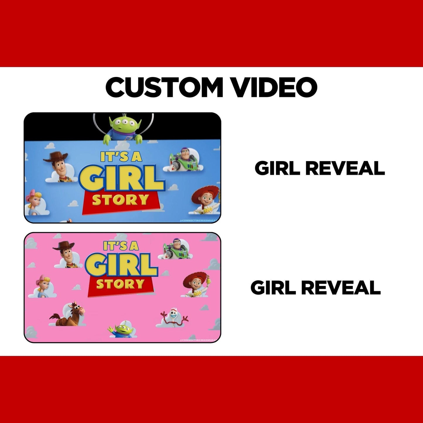 Personalized Girl Toy Story Gender Reveal Video Announcement, It's a Girl Gender Reveal Movie to Suprise, Gender Reveal Idea Unique