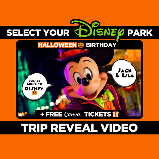 Halloween Personalized Surprise Trip Reveal Video Message Movie Mouse Kids Family World Land Theme Park Orlando Florida California Paris