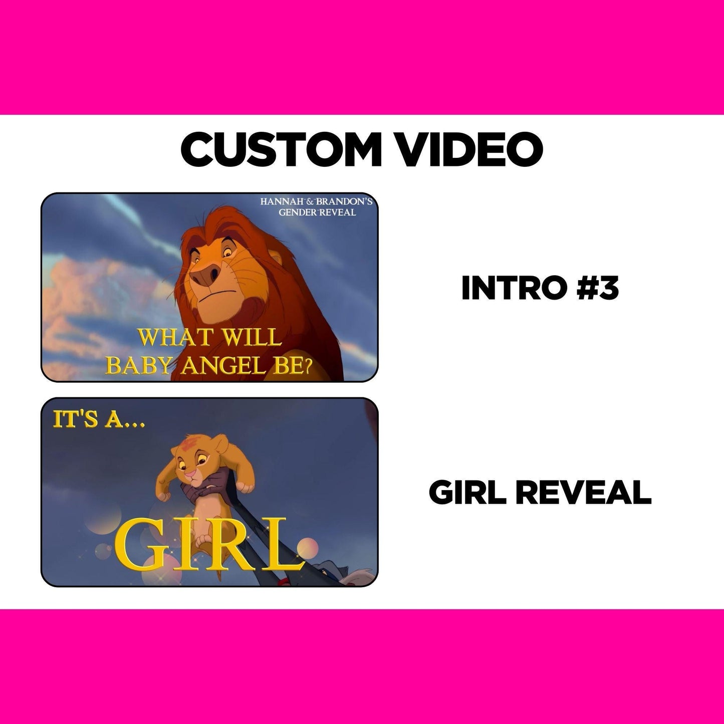 Personalized Girl Lion King Gender Reveal Movie Announcement, It's a Girl Gender Reveal Video to Suprise, Gender Reveal Idea Unique Confetti