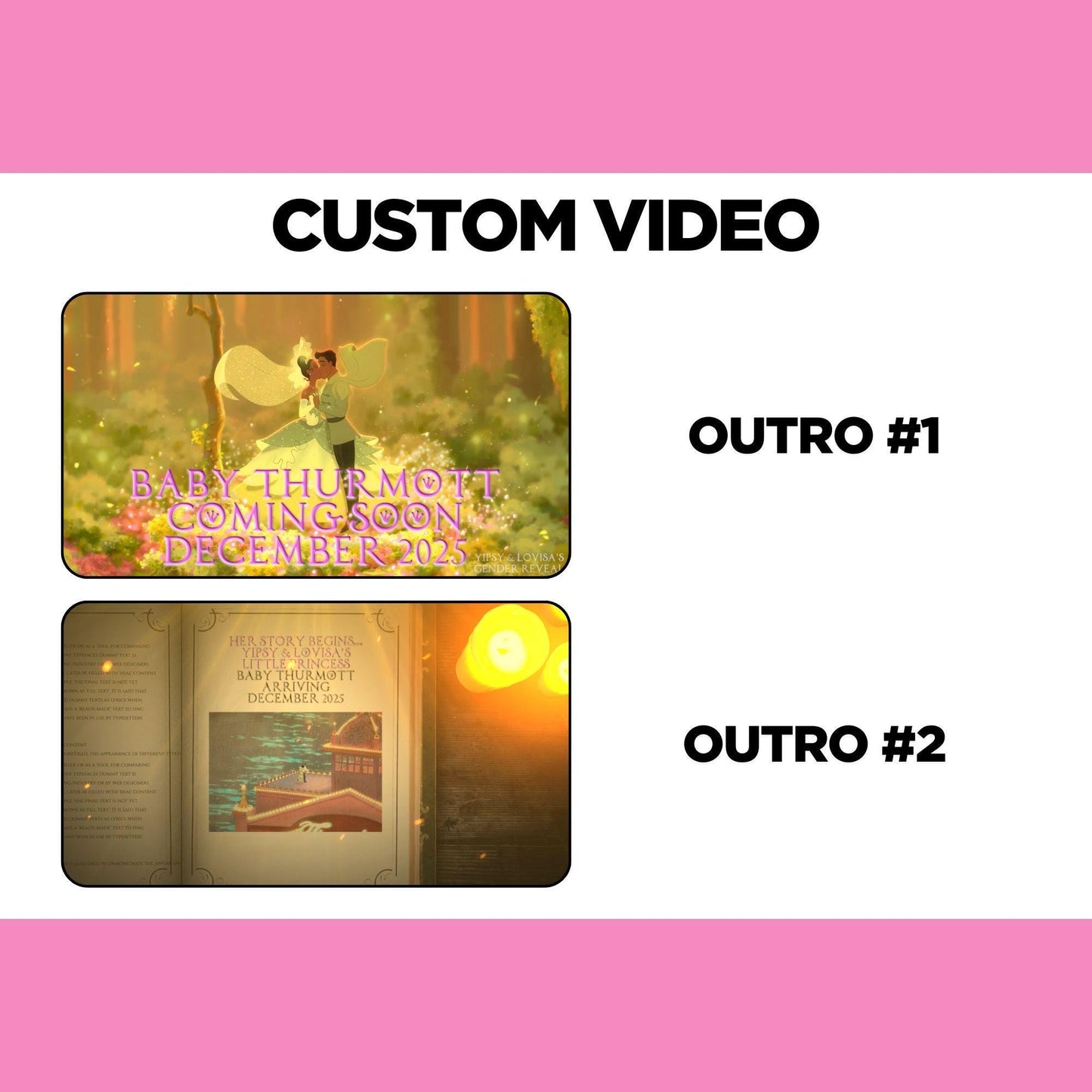 Personalized Girl The Princess and The Frog Gender Reveal Video Announcement, Tiana Storybook Gender Reveal Movie,  Its a Girl Gender Reveal