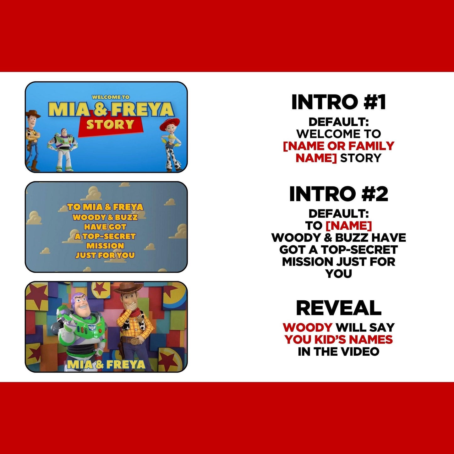 Personalized Toy Story Disney Trip Surprise Reveal Video Woody Buzz Call Kids Going to Disney World Disneyland Paris California Cruise