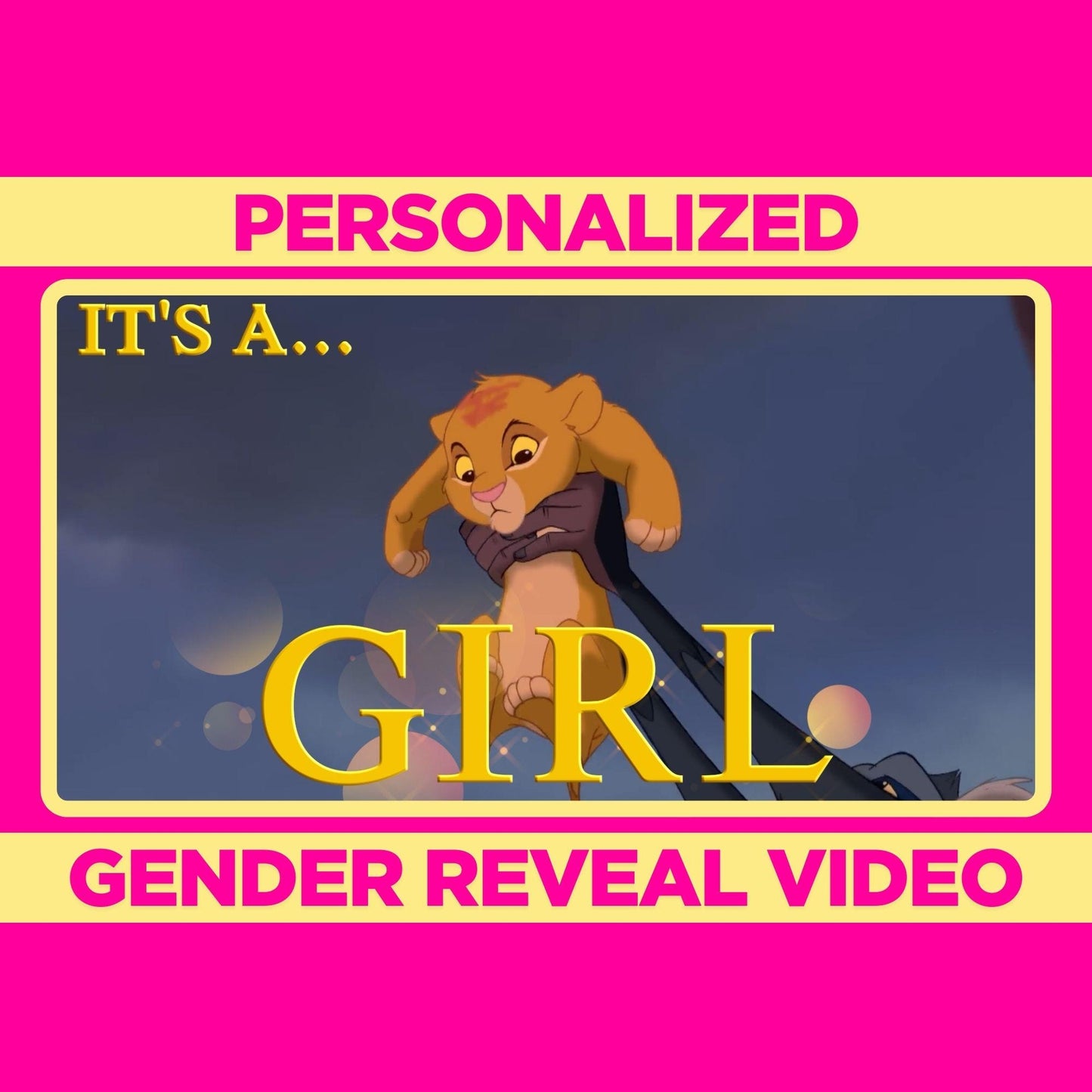 Personalized Girl Lion King Gender Reveal Movie Announcement, It's a Girl Gender Reveal Video to Suprise, Gender Reveal Idea Unique Confetti