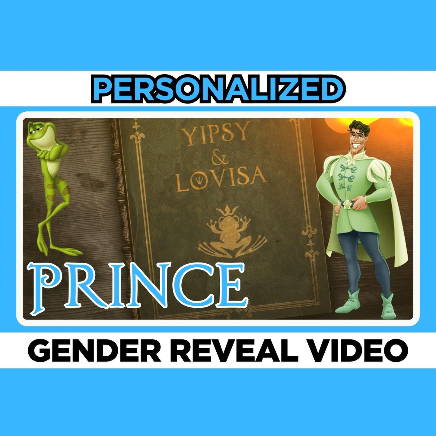Personalized Boy The Princess and The Frog Gender Reveal Video Announcement, Tiana Storybook Gender Reveal Movie,  It's a Boy Gender Reveal