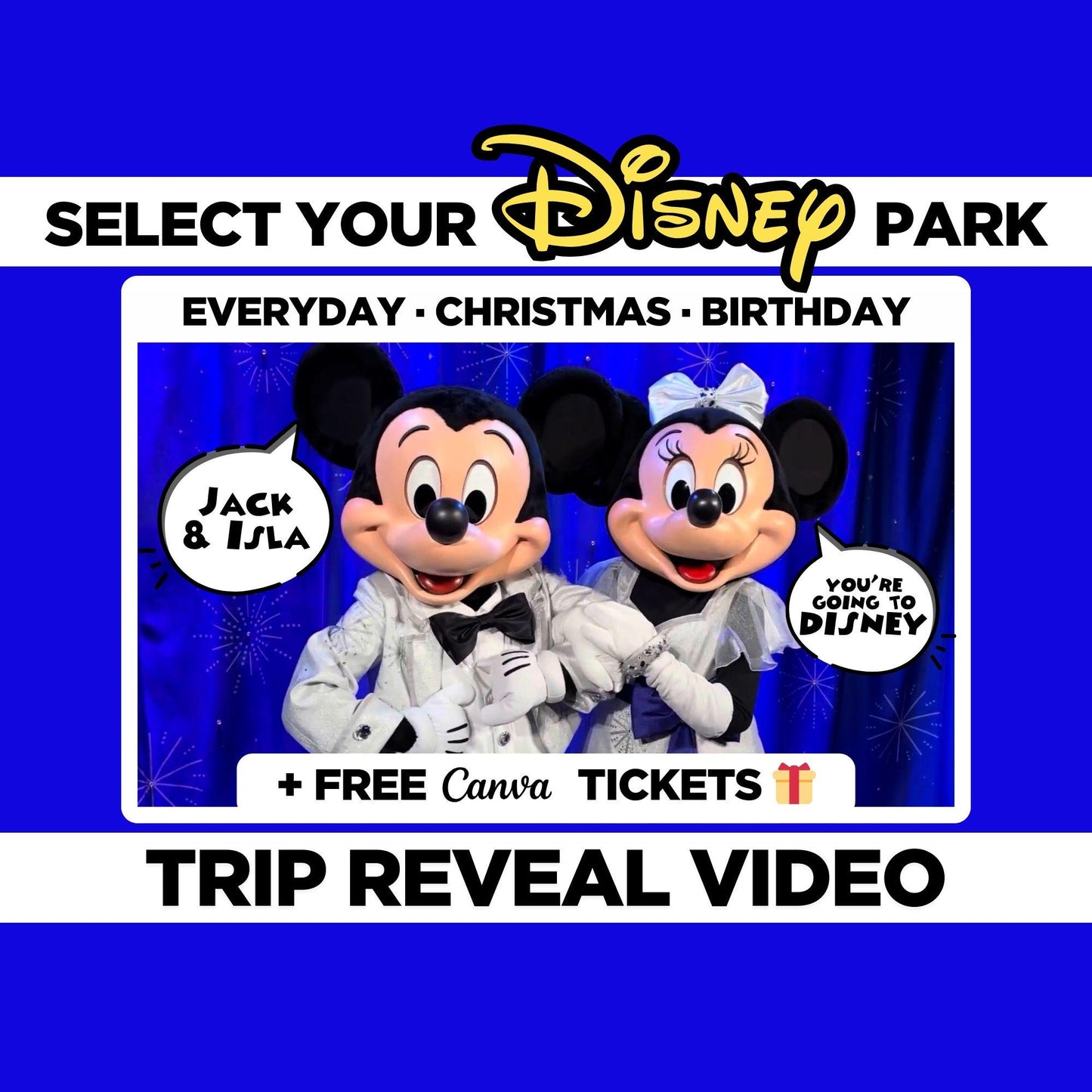 Personalized Mickey Minnie  Surprise Trip Reveal Video Message Mouse Kids Magical Disney World Land Theme Orlando Florida California Paris
