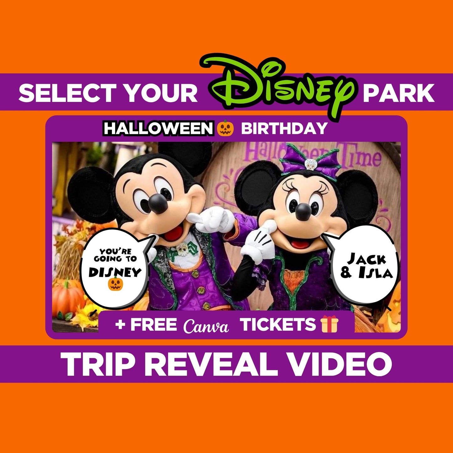 Halloween Personalized Surprise Trip Reveal Video Message Movie Mouse Kids Family World Land Theme Park Orlando Florida California Paris